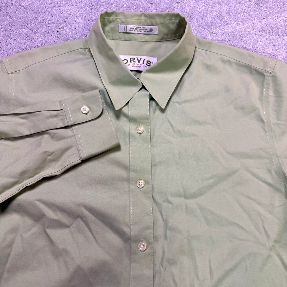 Orvis Shirt Womens Size 10 Green Long Sleeve Wrinkle Free Cotton Button Down